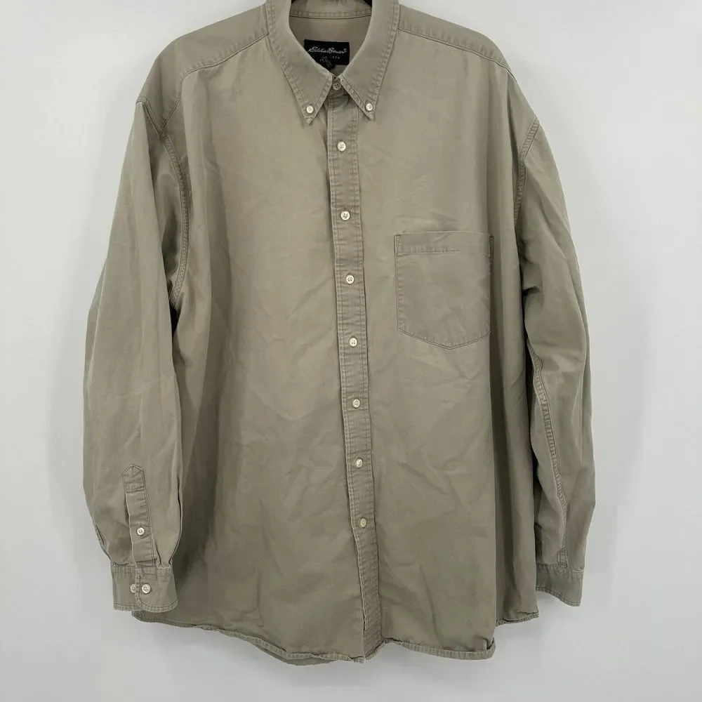 Eddie Bauer Shirt Mens Size XL Gray Regular Fit Long Sleeve Collared Button Down